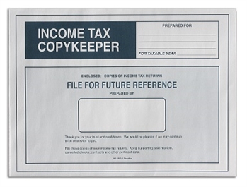 CL-205-IMP IMPRINTED Income Tax CopyKeeper - 9 x 12 WHITE