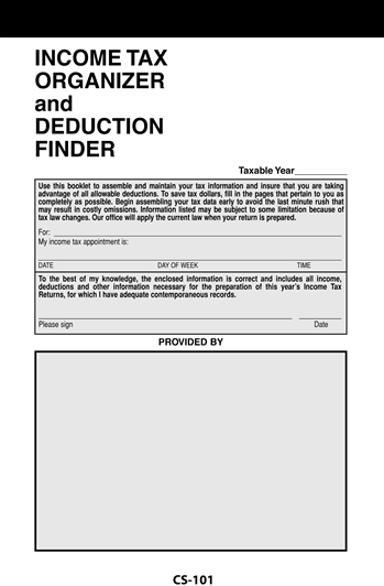 Income Tax Organizer and Deduction Finder - Simplified without Business Schedules (CS-101R)
