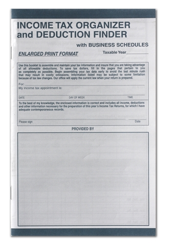 CS-125 NO IMPRINTING Income Tax Organizer ENLARGED/22 PAGES (Includes CS-108 Mailing Envelopes)